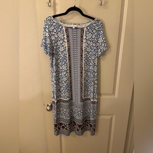 J. Jill Blue and White Floral T Shirt Dress - Vacation, Spring, Summer, Modest